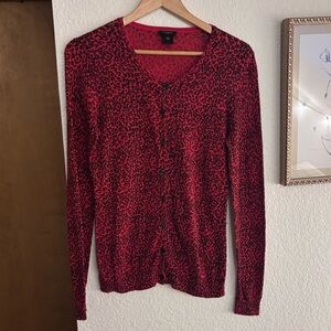 Cheetah Print Red Cardigan Sweater